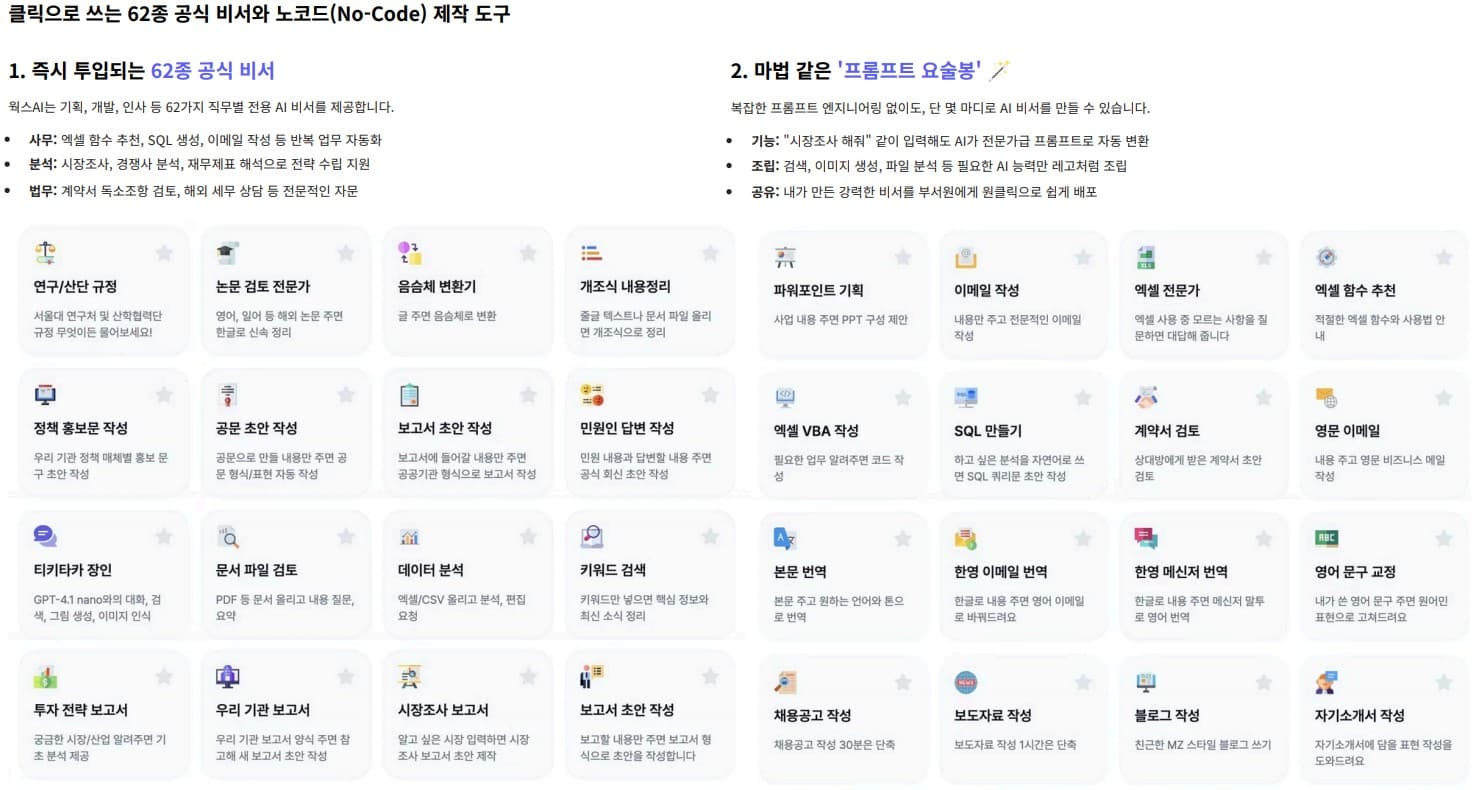 업무 비서 62종 제공